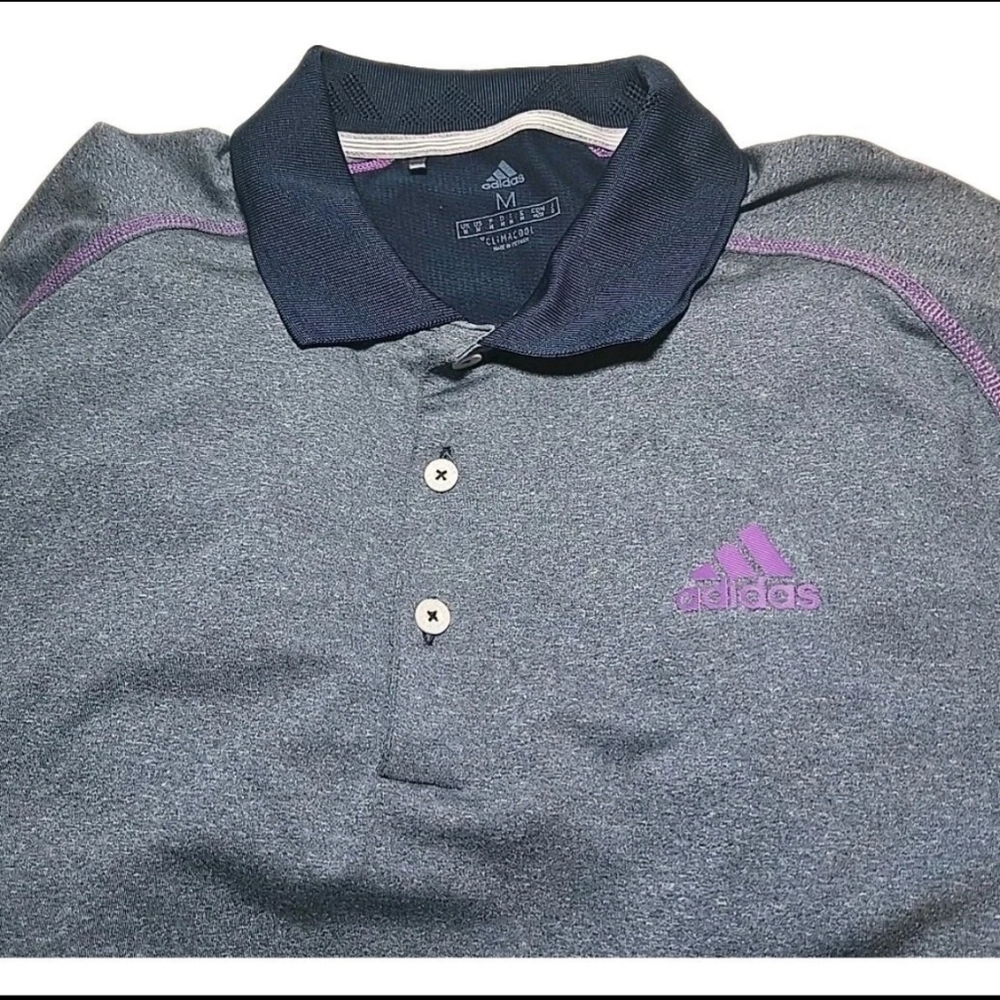 Adidas Men's Gray With Blue And Purple Stitching Polo Shirt Size M